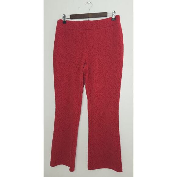 NANETTE LEPORE Textured Leopard Print Straight Leg Pants Red Stretch Size M - Picture 4 of 8
